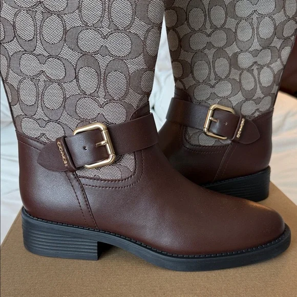 COACH - Jacquard Patterned Knee-High a-Leather Boots - Size 7 - Picture 3 of 8